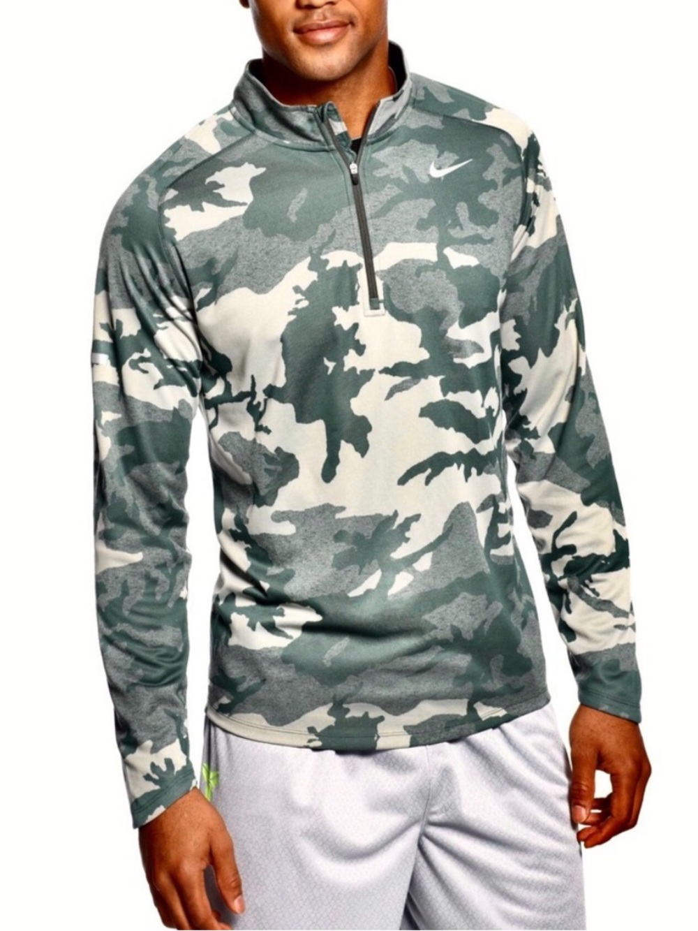 Nike Element Green Cream Camo Quarter-Zip running pullover Size Small BNWT